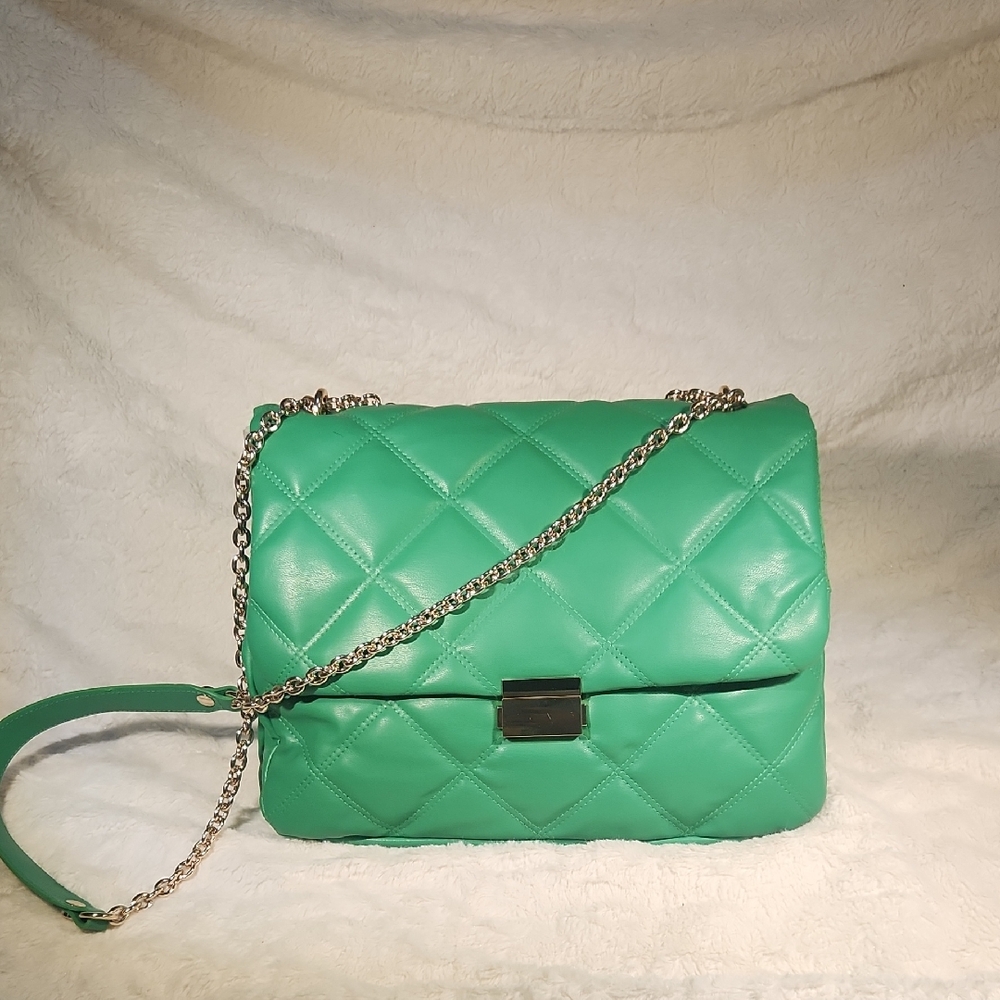 Green Quilted Chain Shoulder Bag